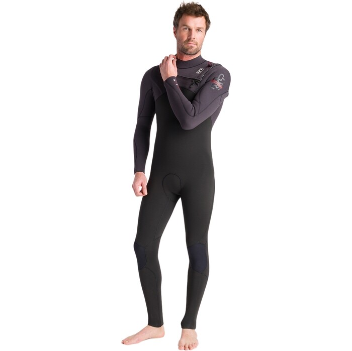 2024 C-Skins Mens NuWave Session 5/4/3mm Chest Zip Wetsuit C-NSE54MCZ - Black / Meteor x / Rust